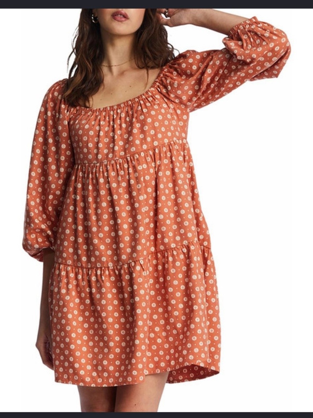 Billabong Rust Floral Tiered Mini Dress